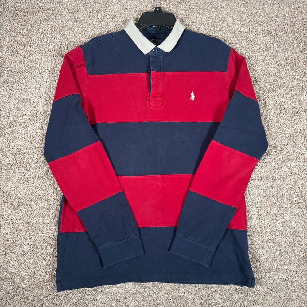 Polo Ralph Lauren Mens XL Rugby Shirt Navy Red Colorblock Long Sleeve Pony Logo